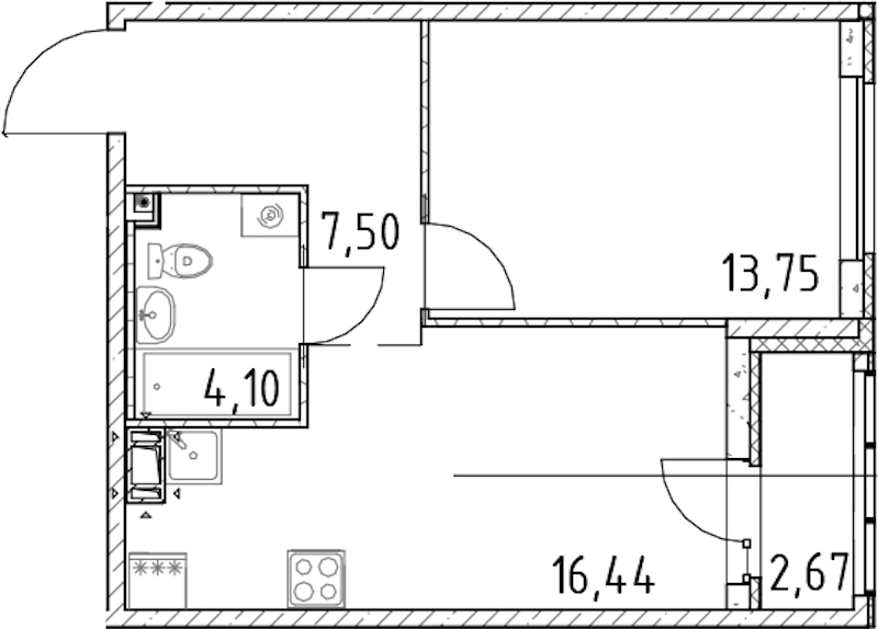 1-комнатная квартира 41.79 м², 12/17 эт., ЖК «Город Первых»